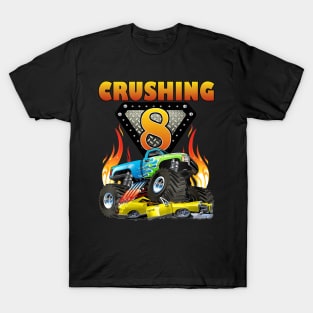 Kids Monster Truck 8 Year Old 8Th Birthday Boy Monster Car T-Shirt